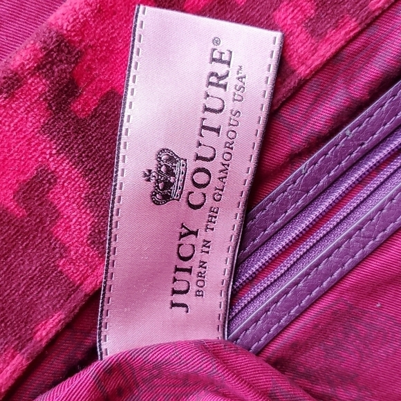 Juicy Couture Vintage Y2K Red Maroon Velvet Houndstooth Messenger Bag Purse - Picture 6 of 9